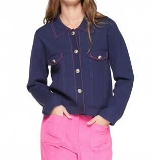 NEW VILAGALLO women's pespunte vaquero punto cardigan in navy pink